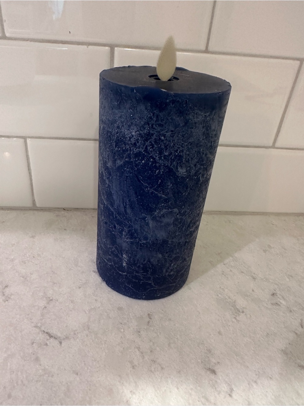 Pottery Barn Deep Navy Blue Rustic Electric Pillar Candle - Classic Home Accent